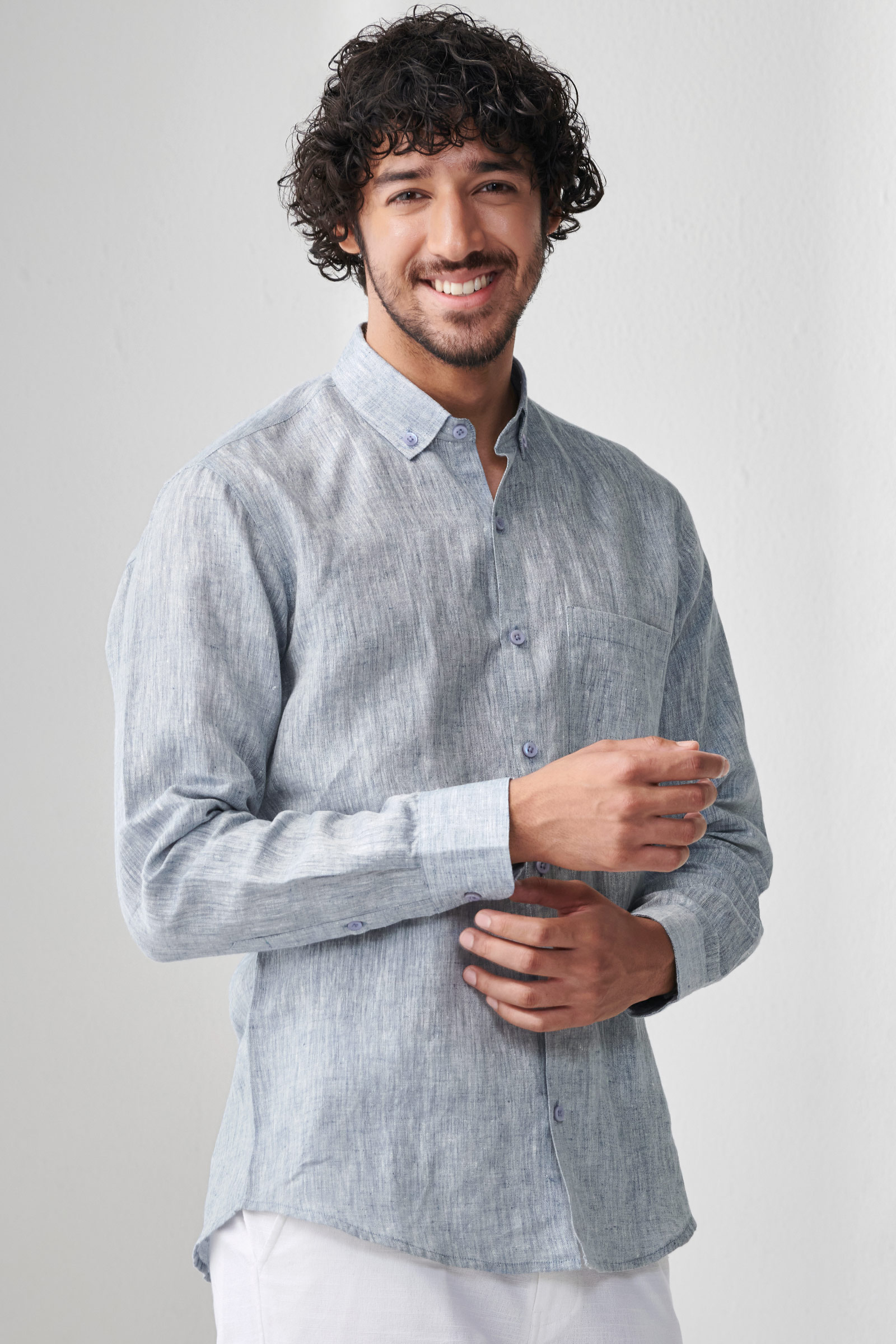 Buy Blue Handcrafted Linen Shirt For Men FGMNS22 52 Farida Gupta