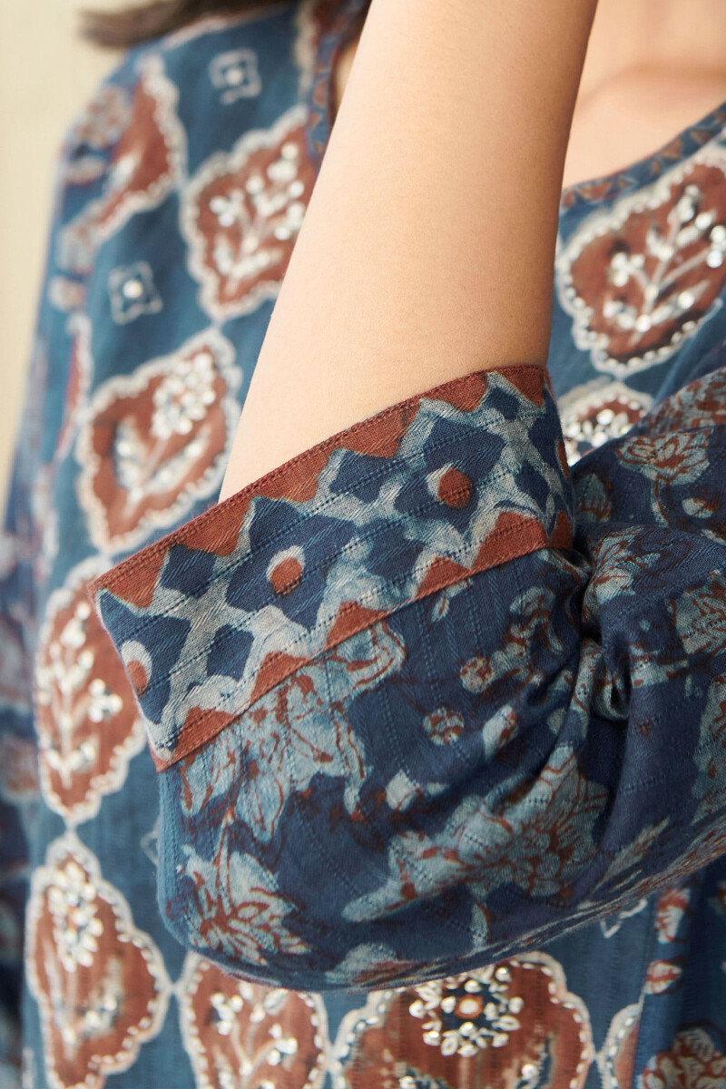 Akola Hand Block Printed Straight Cotton Dobby Kurta