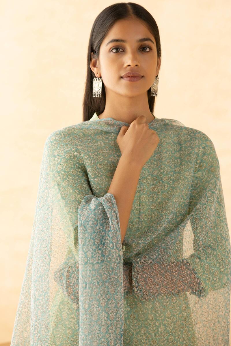 Blue Block Printed Kota Dupatta