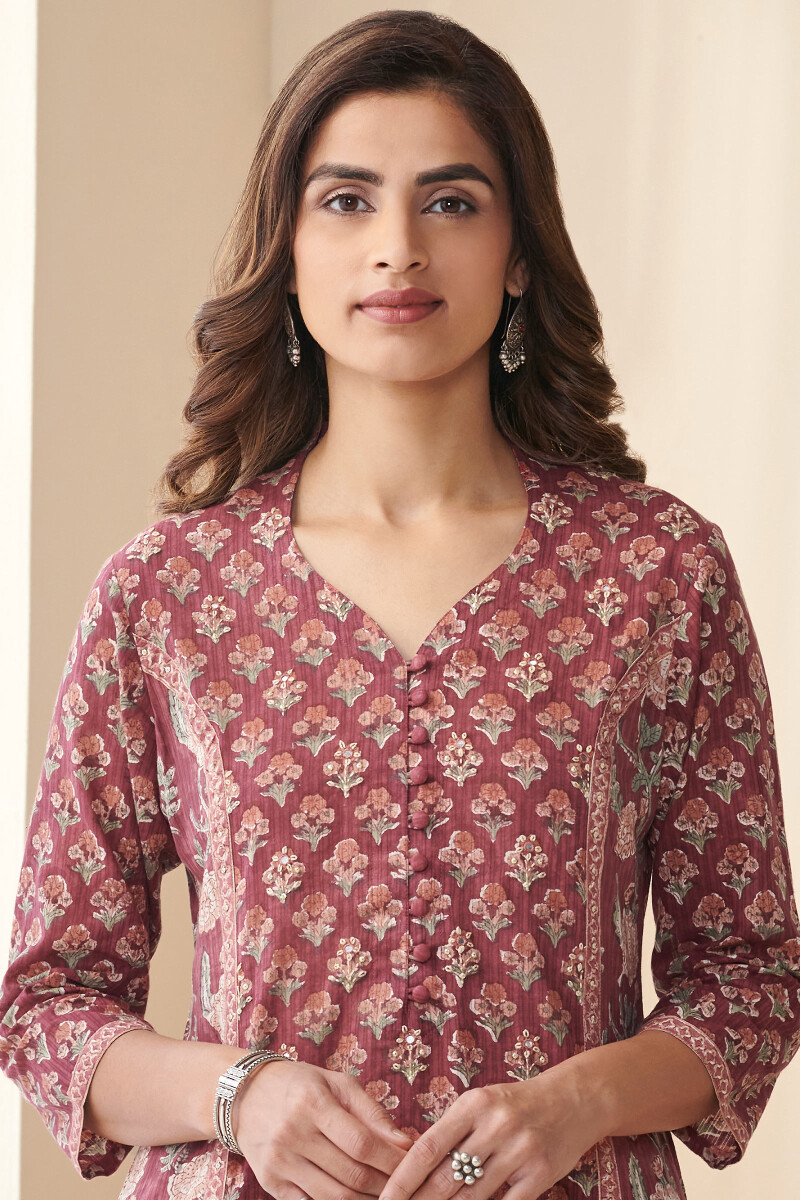 Pink Block Printed Straight Cotton Kurta