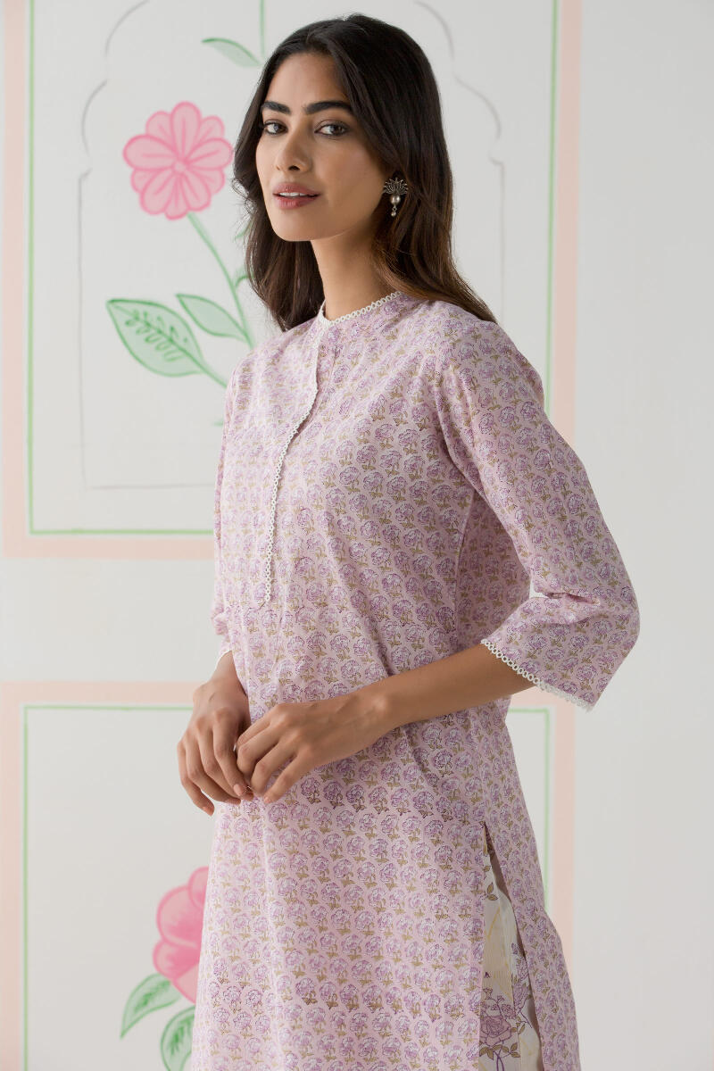 Purple Block Printed Cotton Pyjama Set