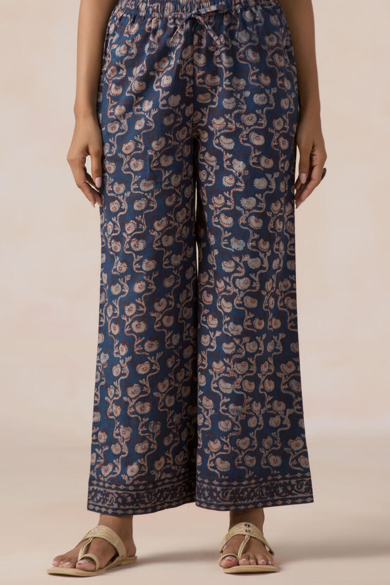 Indigo Block Printed Cotton Farsi Pants