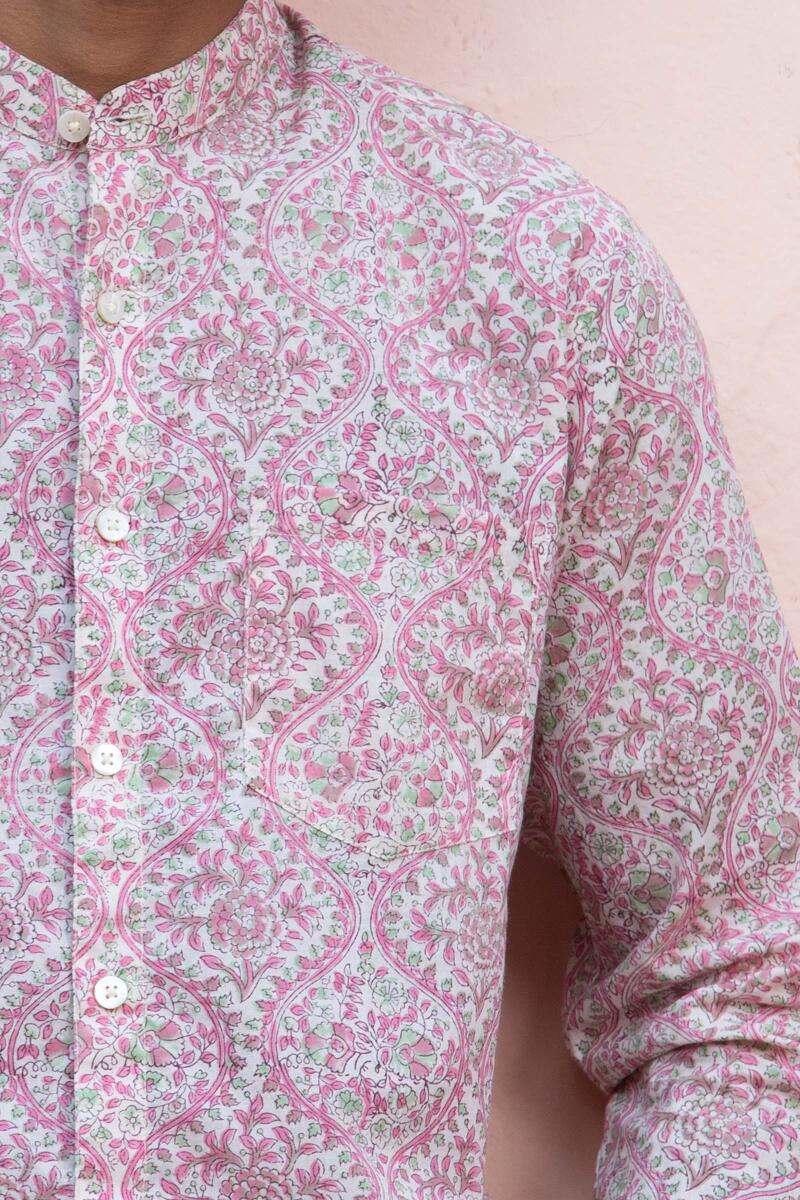 Peach Block Printed Cotton Shirt