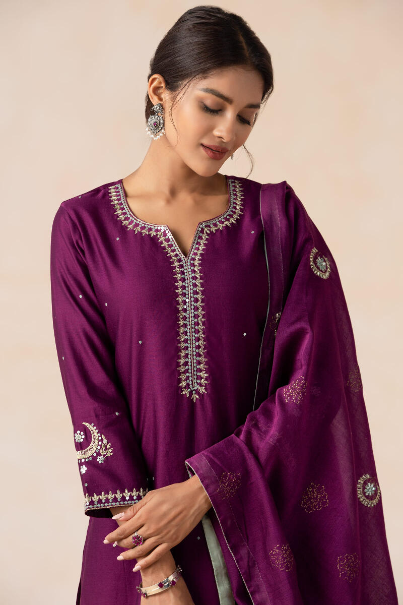 Purple Handcrafted Chanderi Dupatta