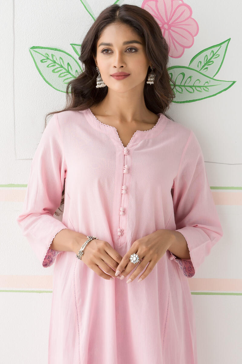 Pink Handcrafted A-Line Cotton Kurta