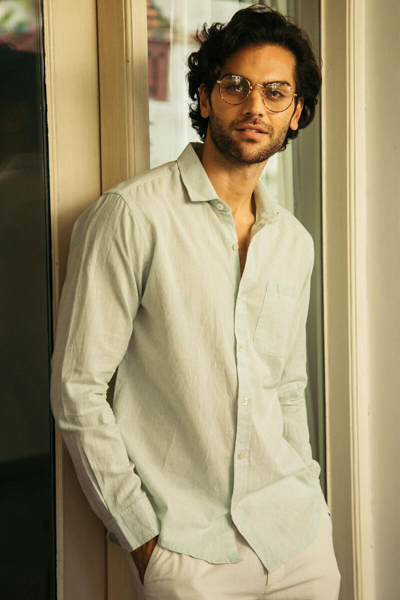 Green Handcrafted Cotton Linen Shirt