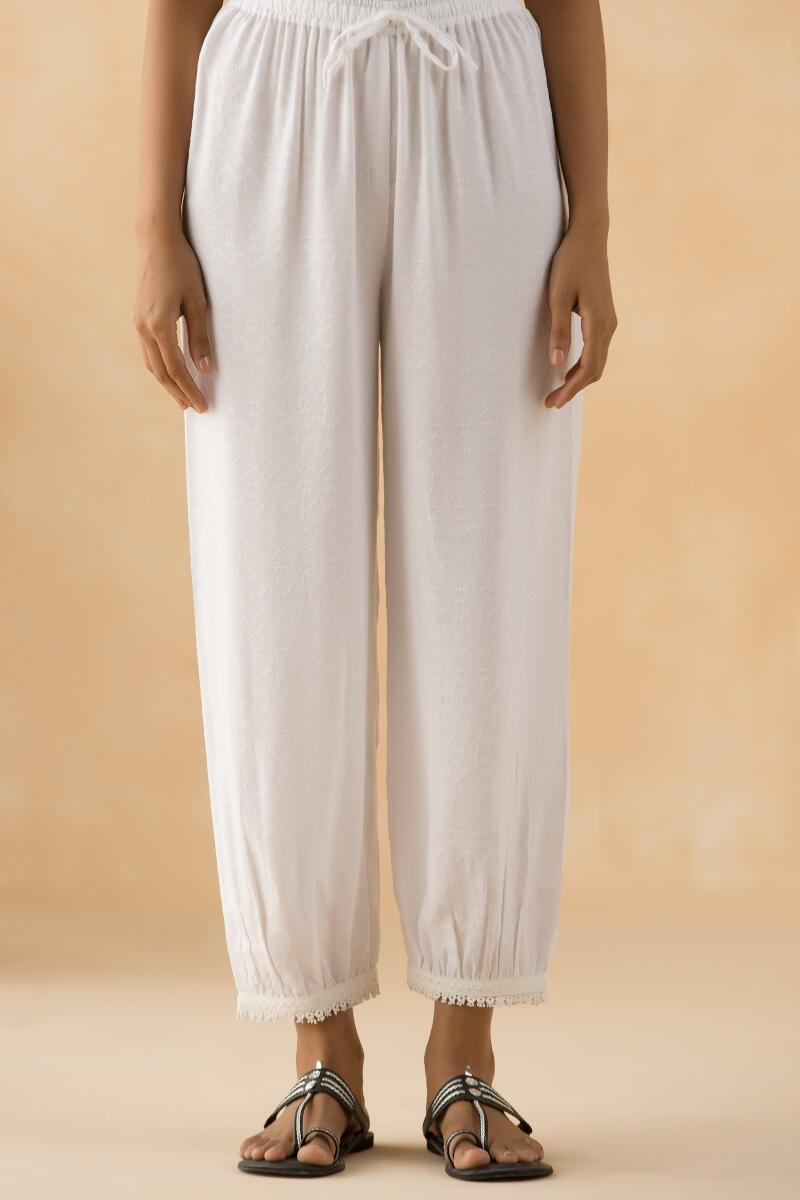 White Handcrafted Cotton Izhaar Pants