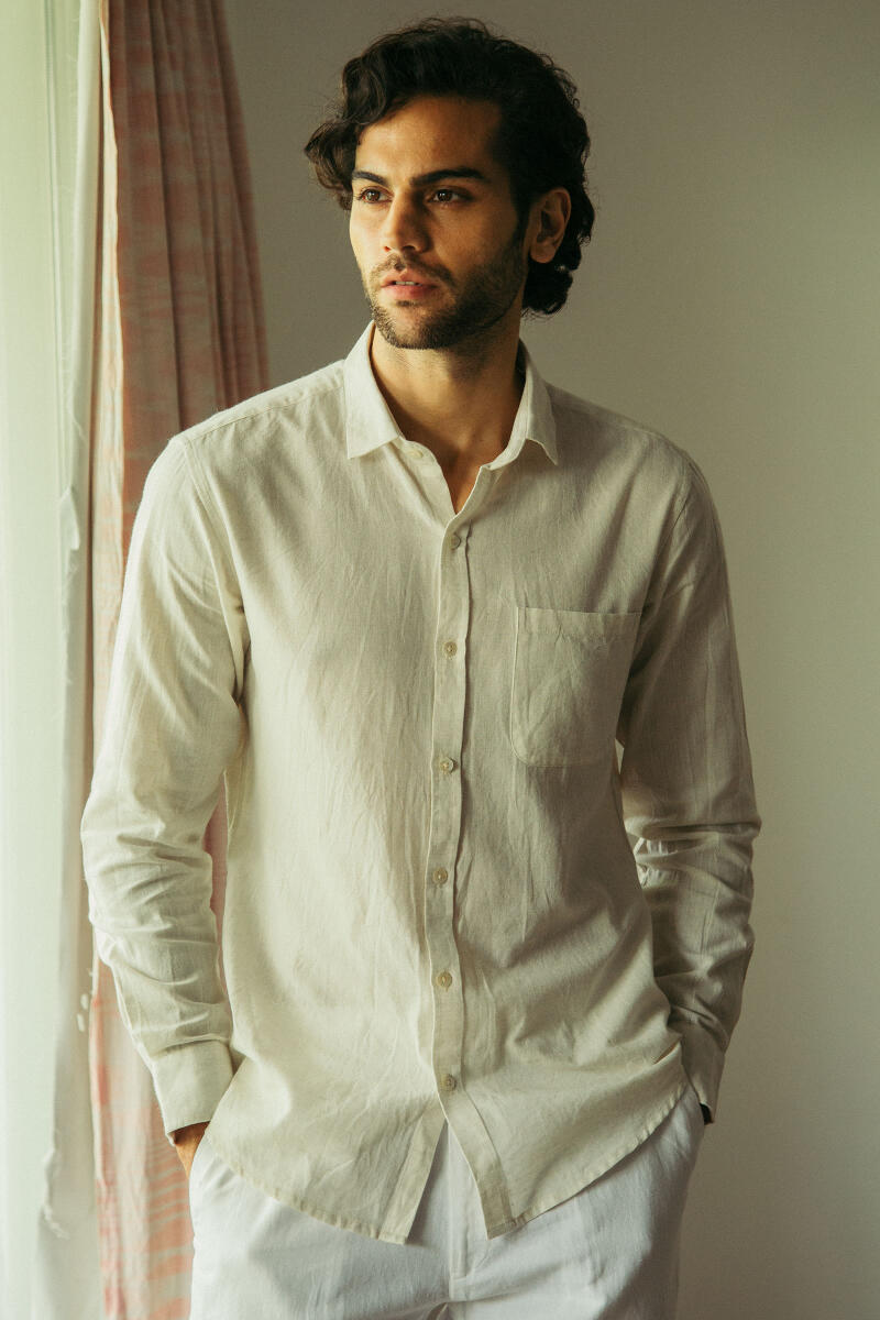 Off-White Handcrafted Cotton Linen Shirt