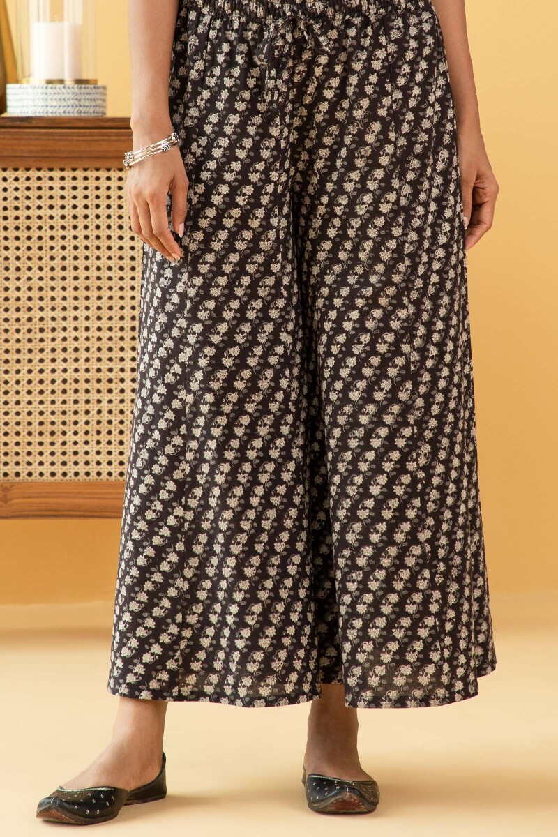 Black Block Printed Cotton Sharara