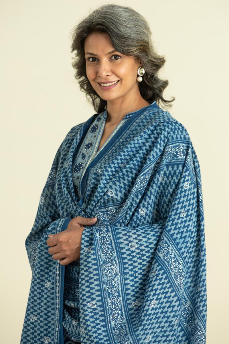 Indigo Block Printed Cotton Dupatta