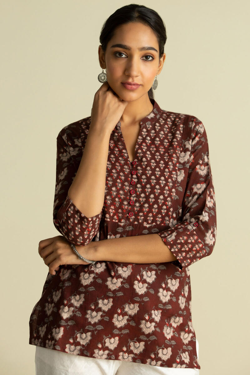 Maroon Block Printed Cotton Top