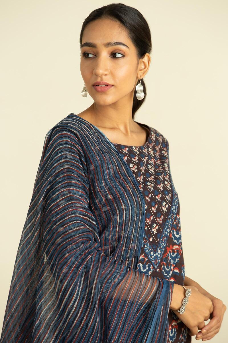 Indigo Block Printed Kota Dupatta