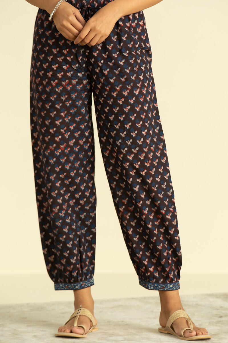 Maroon Block Printed Cotton Izhaar Pants