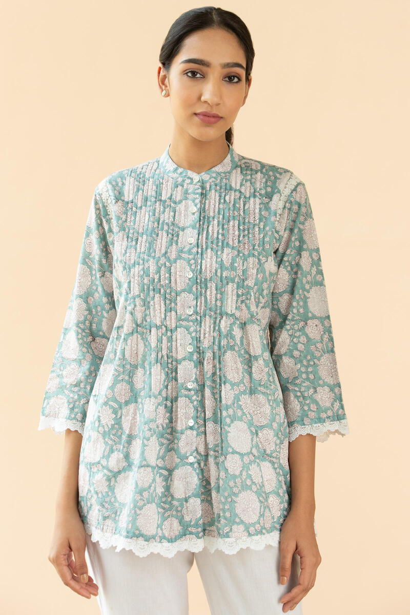 Blue Block Printed Cotton Top