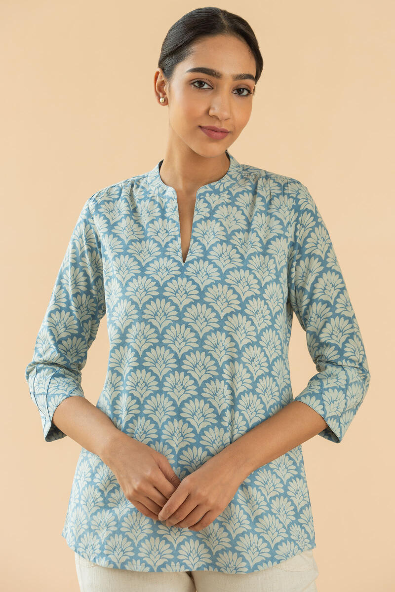 Indigo Block Printed Cotton Top