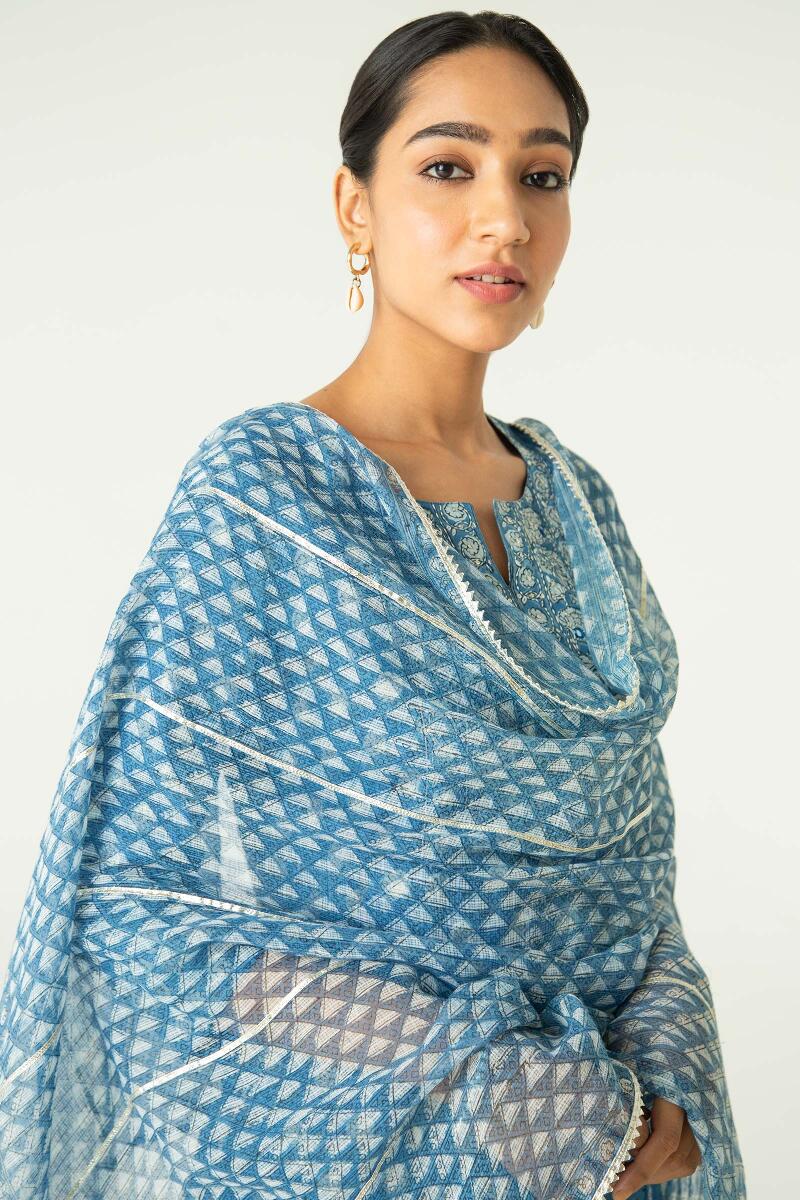 Indigo Block Printed Kota Dupatta