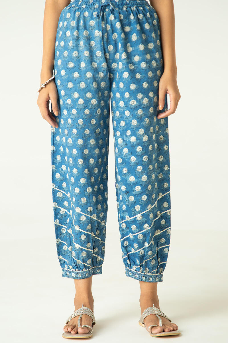 Indigo Block Printed Cotton Izhaar Pants