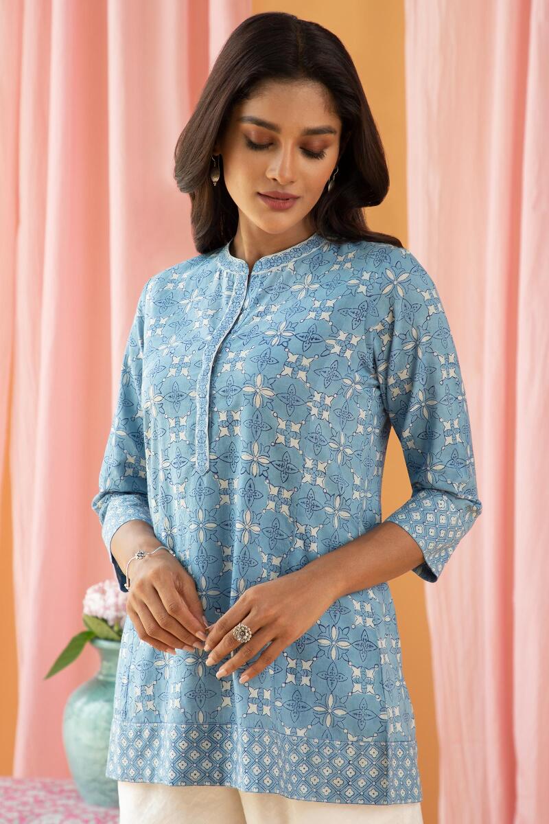 Indigo Block Printed Cotton Top