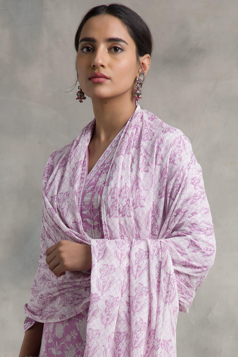 Purple Block Printed Cotton Dupatta