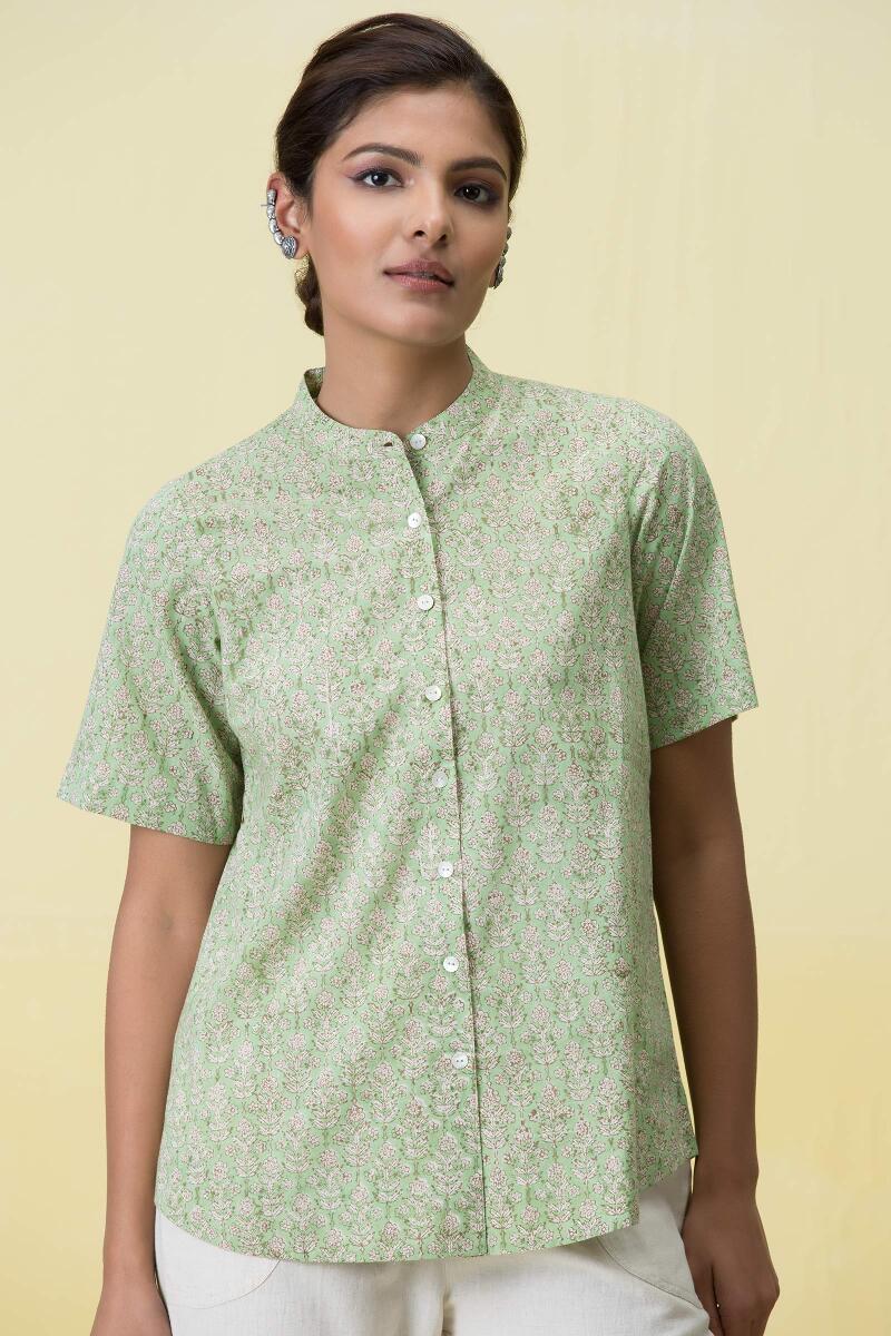 Green Block Printed Cotton Top