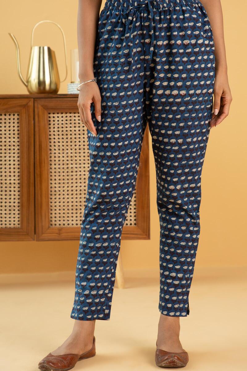 Indigo Block Printed Cotton Pants