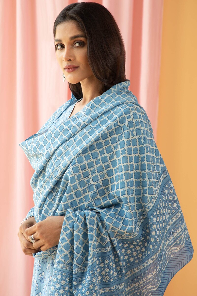 Indigo Block Printed Cotton Dupatta