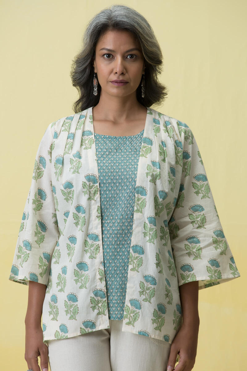 Off-White Block Printed Cotton Kimono