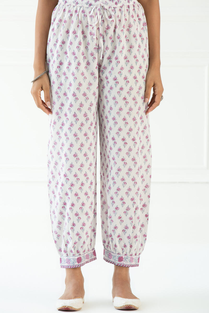 White Block Printed Cotton Izhaar Pants