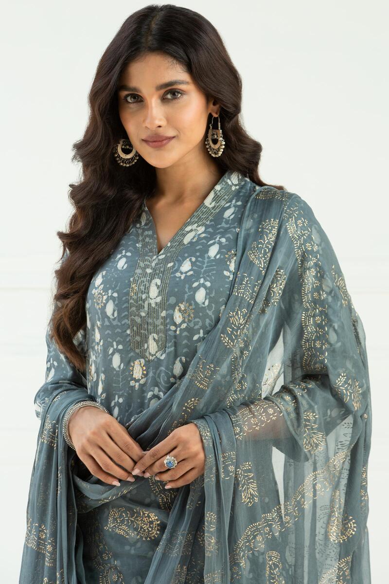 Grey Handcrafted Chiffon Dupatta