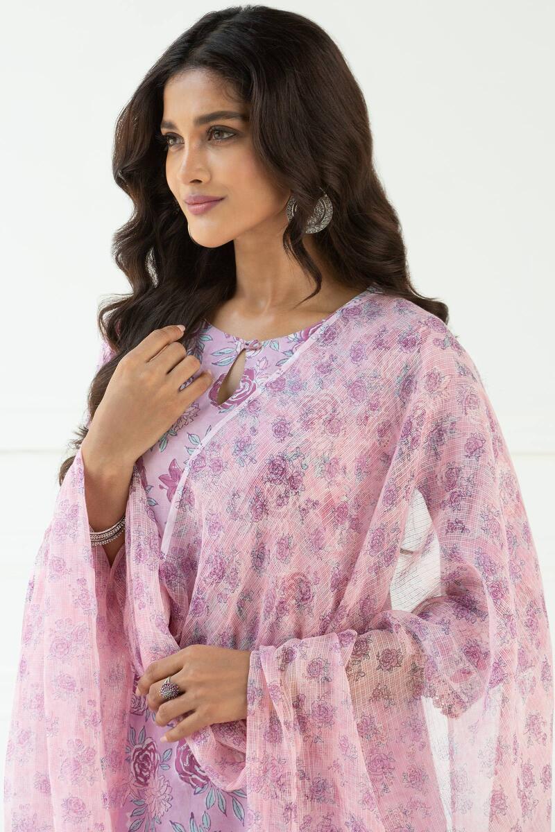 Pink Block Printed Kota Dupatta