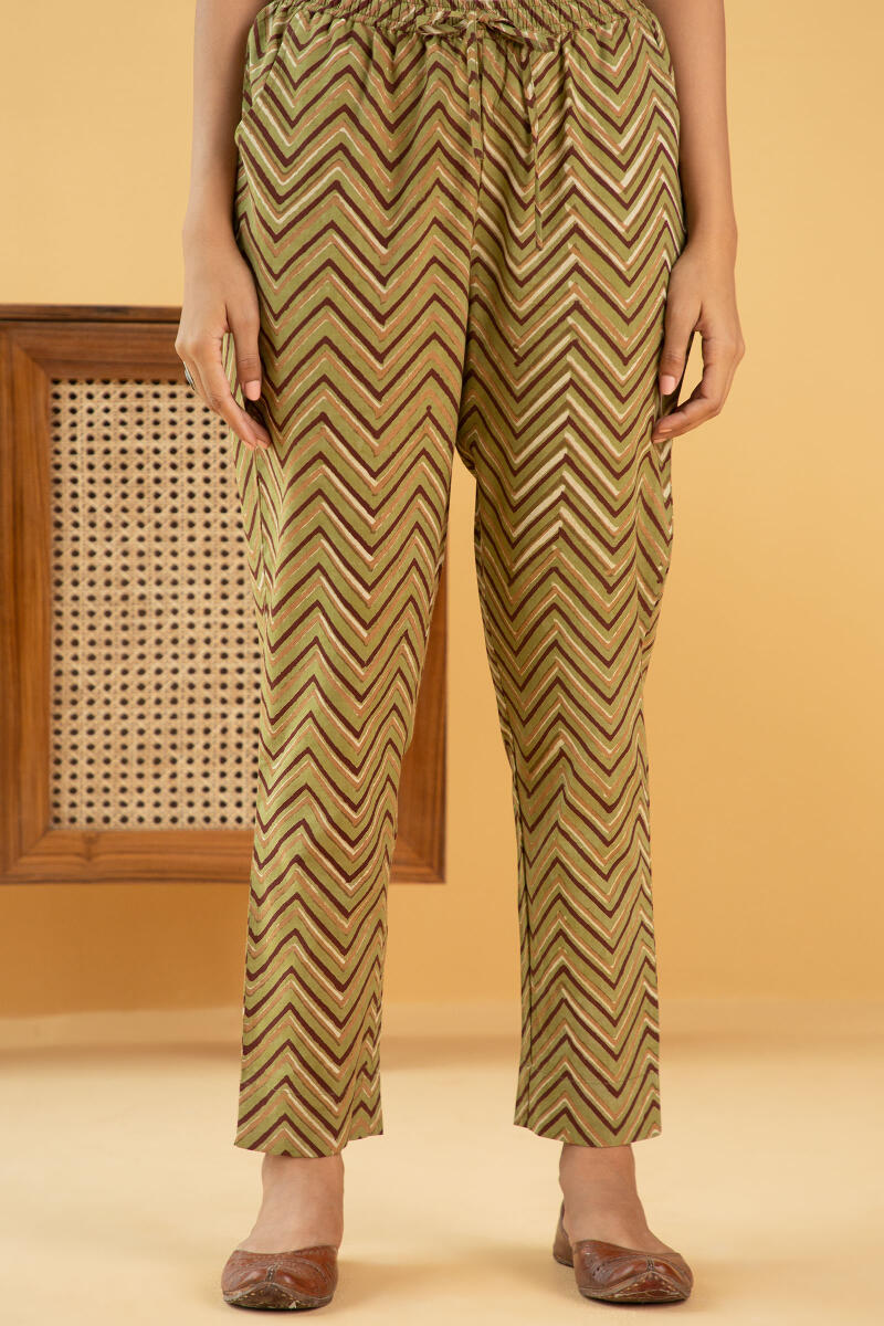 Brown Block Printed Cotton Pants