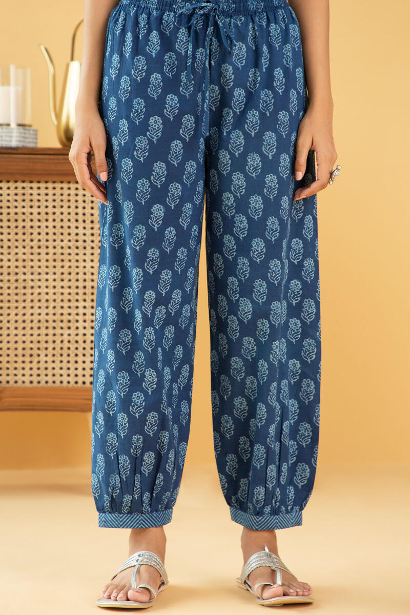 Indigo Block Printed Cotton Izhaar Pants