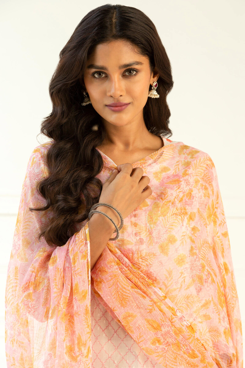 Orange Block Printed Kota Dupatta