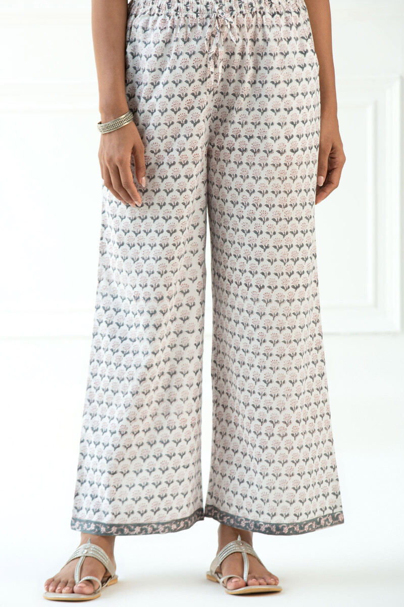 White Block Printed Cotton Farsi Pants