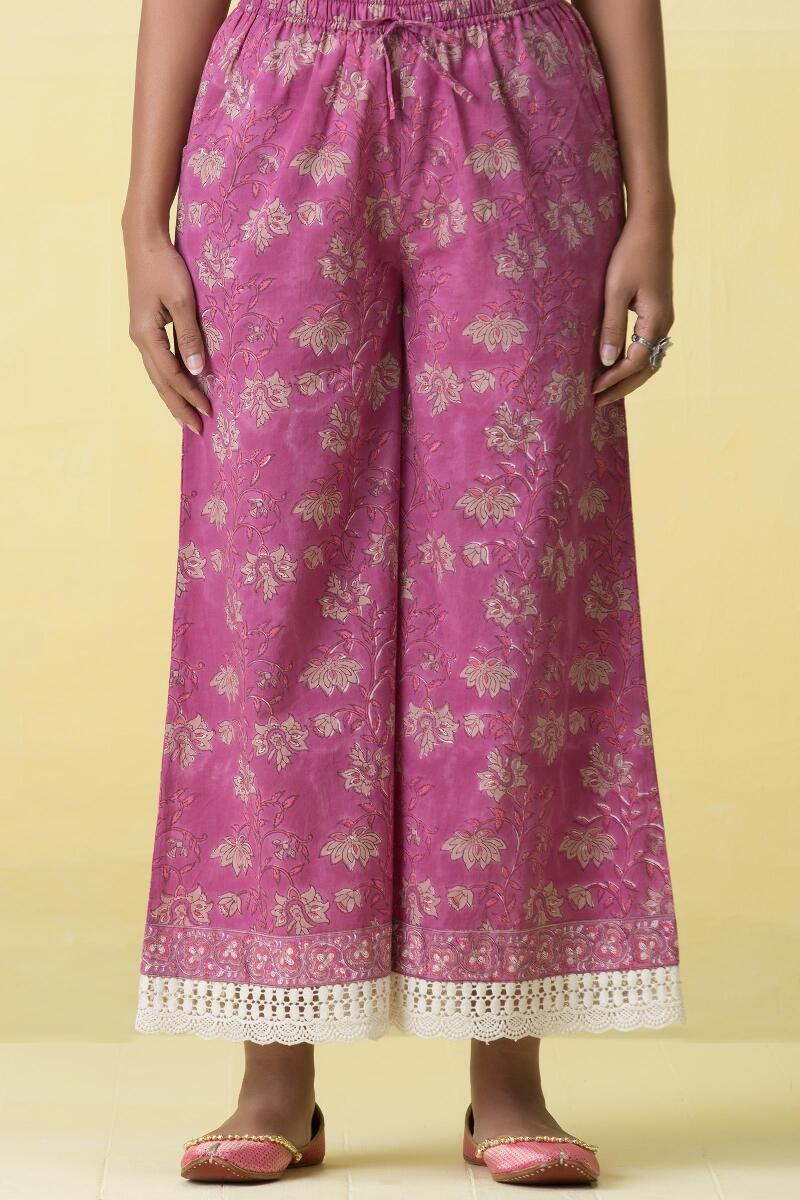 Pink Block Printed Cotton Palazzo