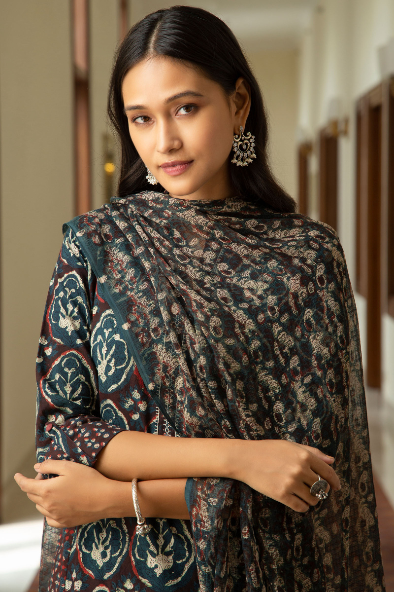 Black Block Printed Kota Dupatta