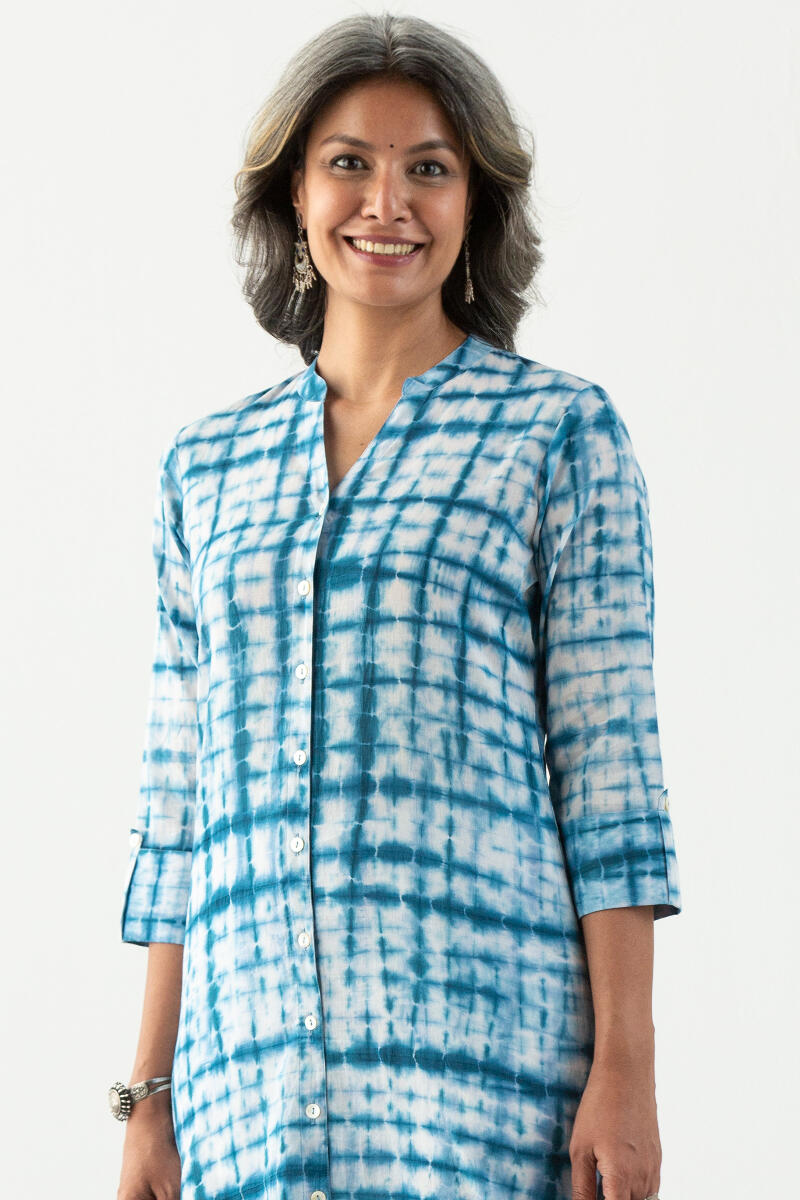 Indigo Printed Straight Cotton Kurta