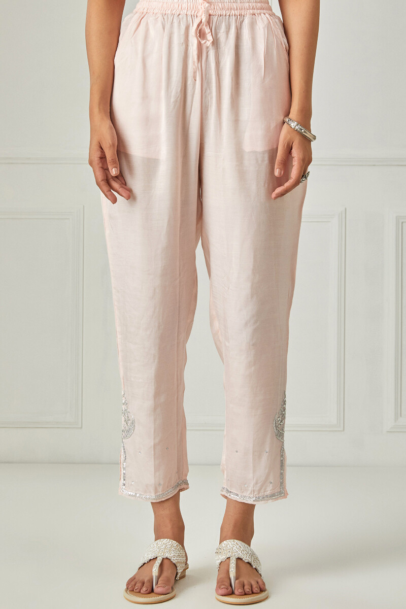 Pink Handcrafted Modal Narrow Pants