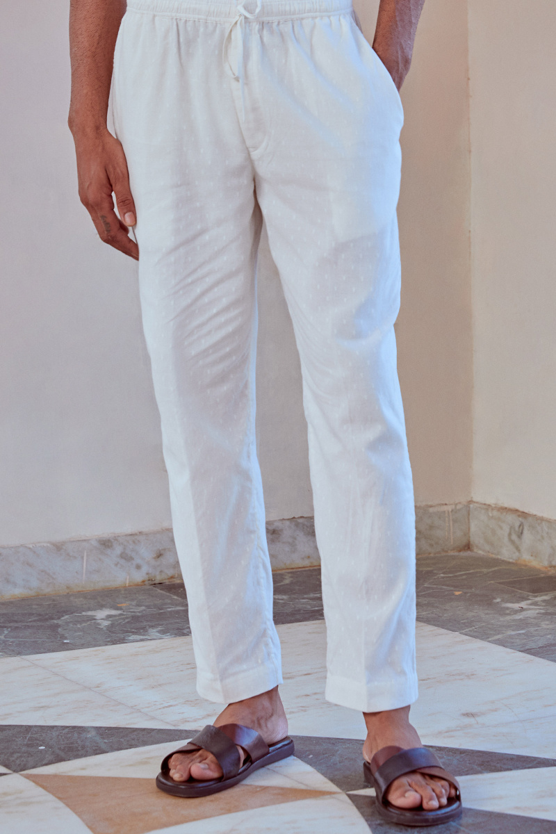 Off-White Handcrafted Cotton Dobby Pants