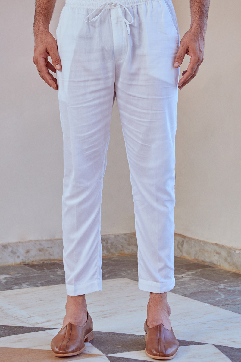 White Handcrafted Vegan Silk Pants