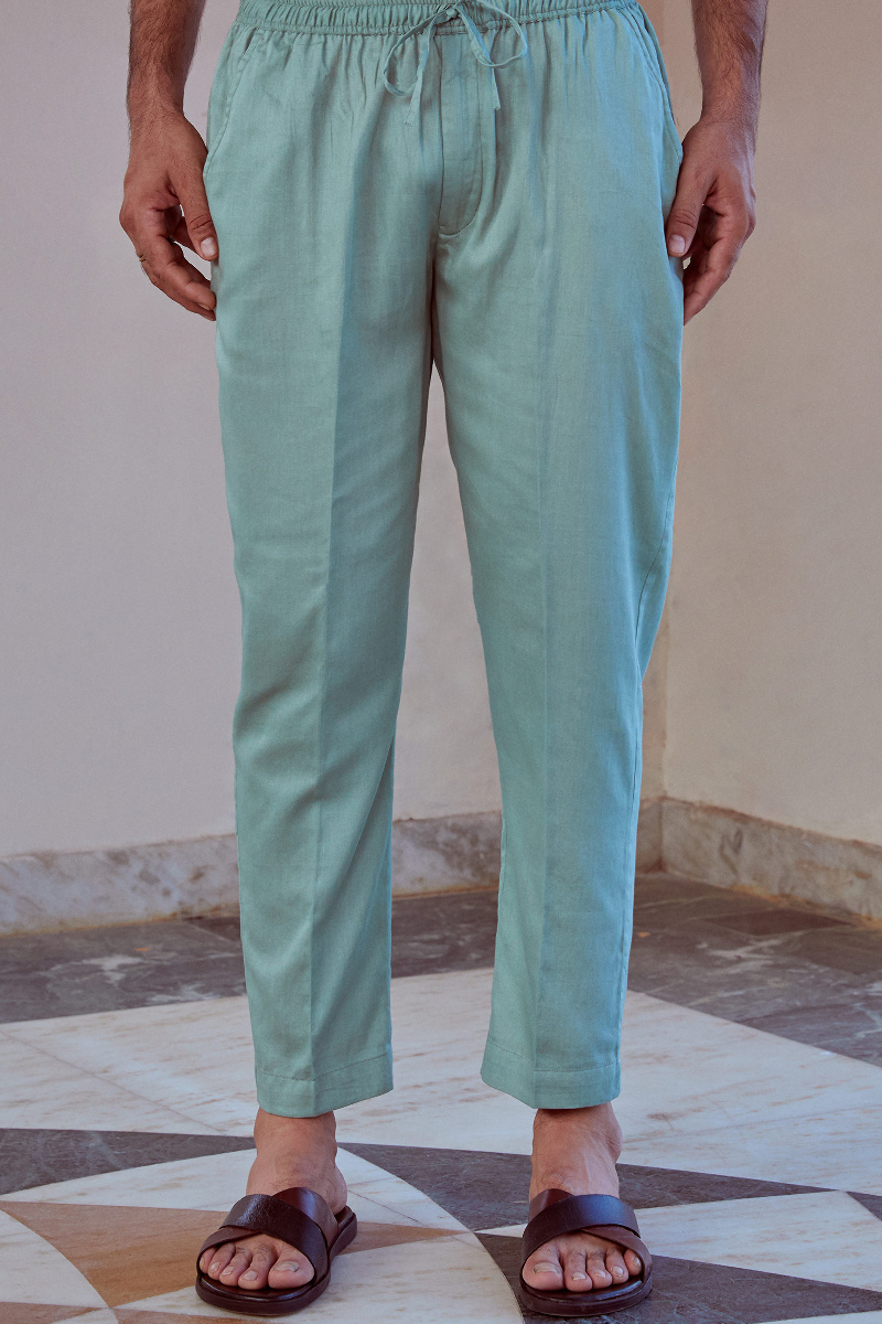 Green Handcrafted Vegan Silk Pants