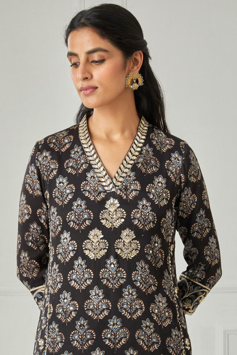 Ajrak Block Printed Straight Modal Satin Kurta