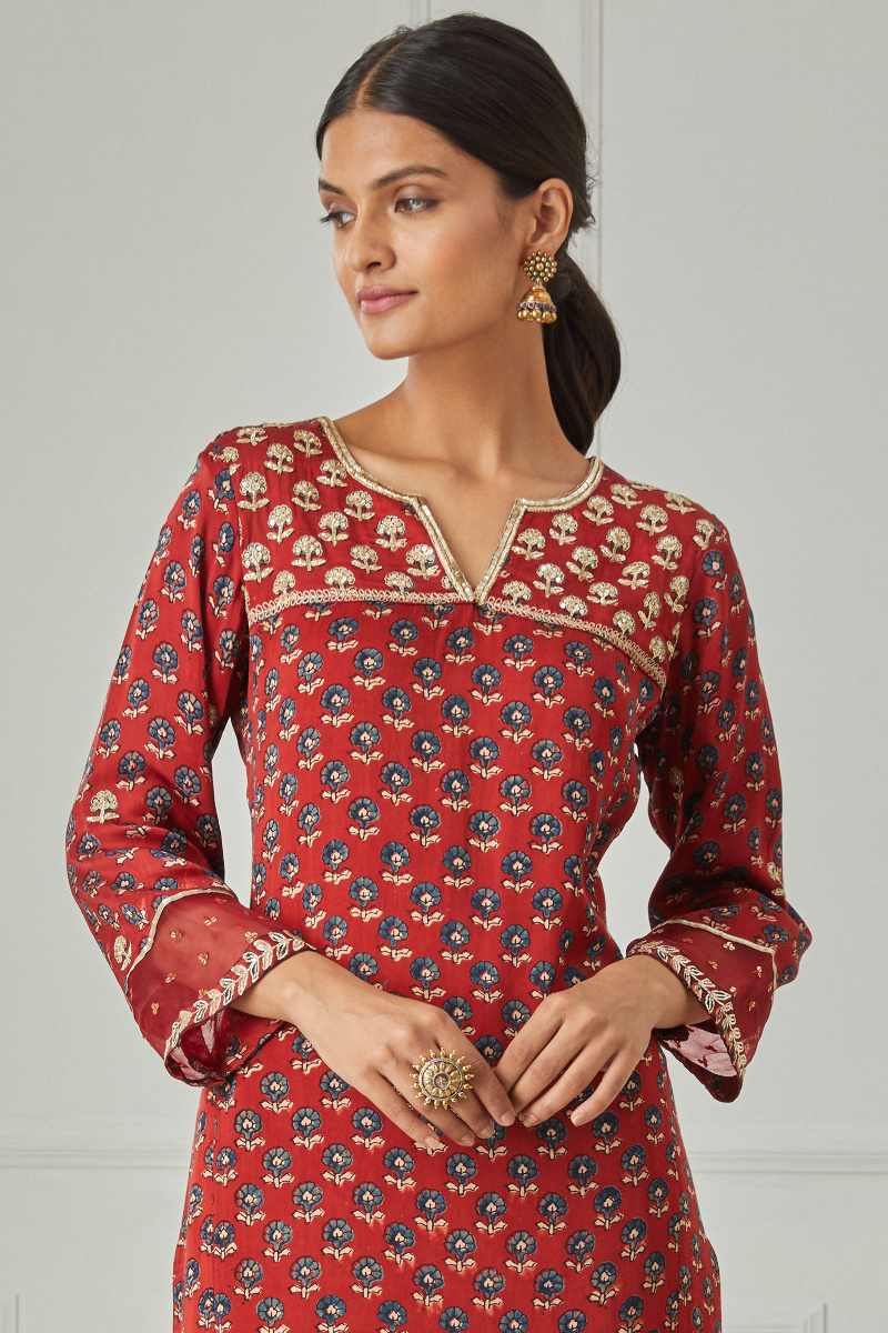 Ajrak Block Printed Straight Modal Kurta