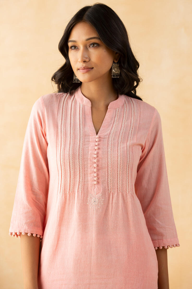 Pink Handcrafted Straight Cotton Kurta