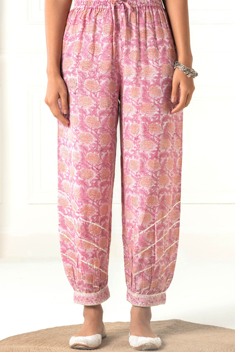 Pink Block Printed Modal Izhaar Pants