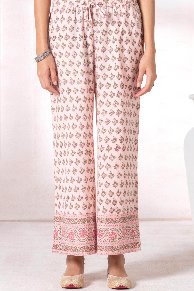 Pink Block Printed Cotton Flex Farsi