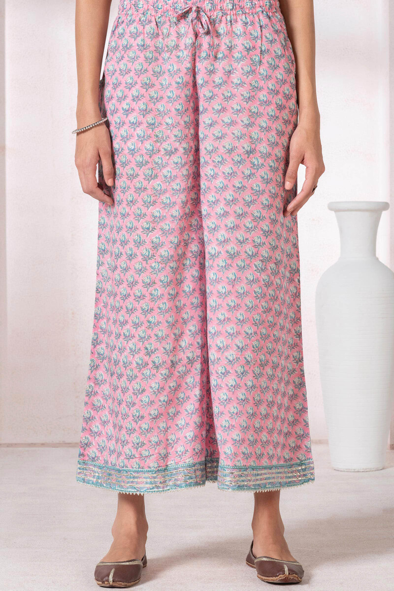 Pink Block Printed Modal Palazzo