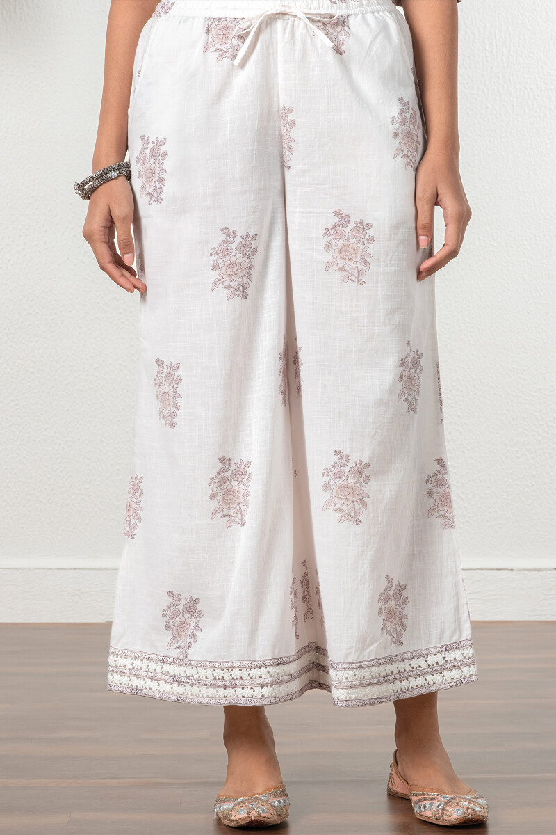 White Block Printed Cotton Palazzo