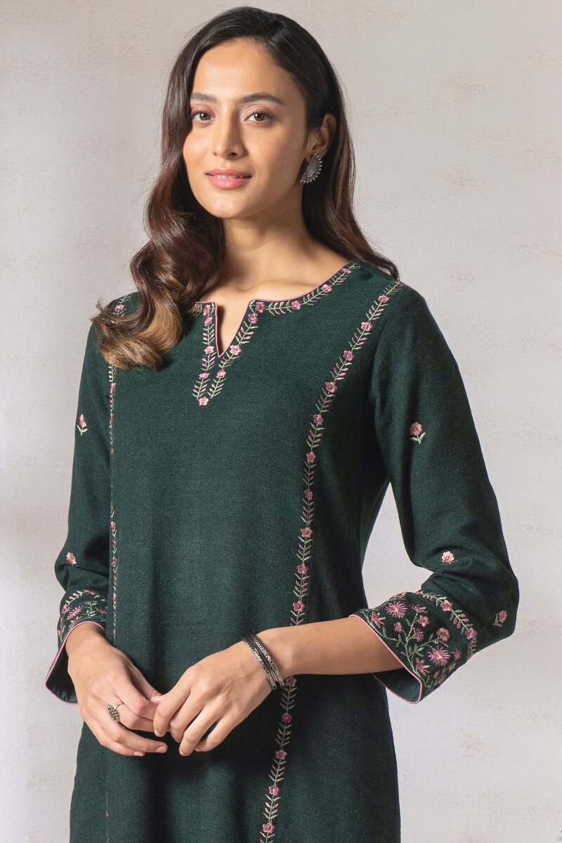 Green Handcrafted A-Line Handloom Kurta