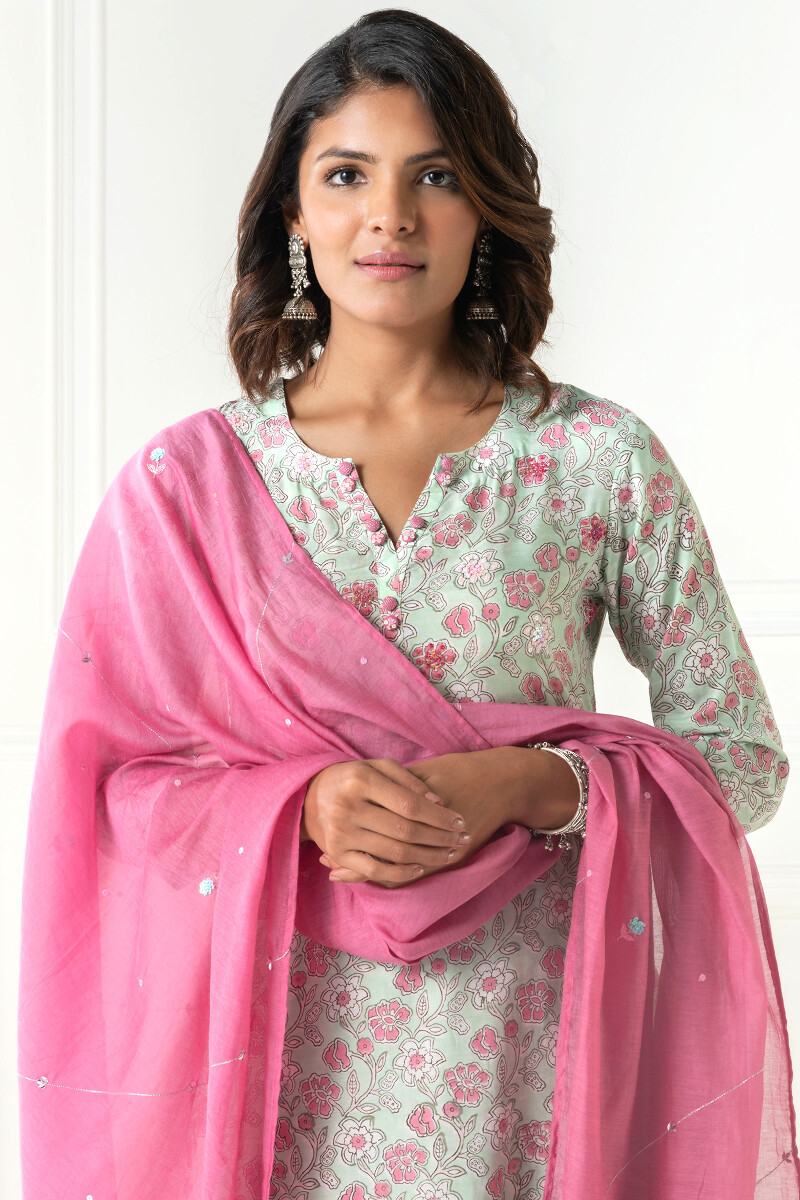 Pink Handcrafted Cotton Silk Dupatta